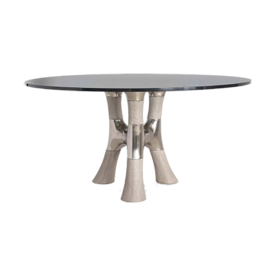 DALTON ROUND GLASS TOP DİNİNG TABLE, GREİGE