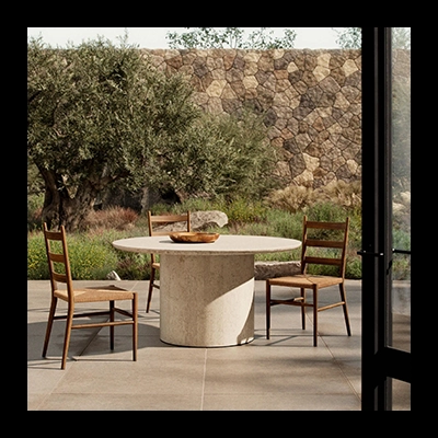 OAKLAND 60 ROUND OUTDOOR DİNİNG TABLE, CREAM MARBLE