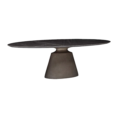 TAJİ OVAL DİNİNG TABLE, POLİSHED GREYTEXTURED SİLVER BASE